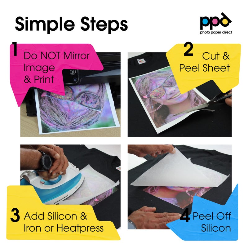 PPD 50 Sheets 8.5x11" - Inkjet Iron-on Heat Transfer Vinyl Paper for Black & Dark Fabric and T-Shirts - Premium - PPD-4-50 - Image 3